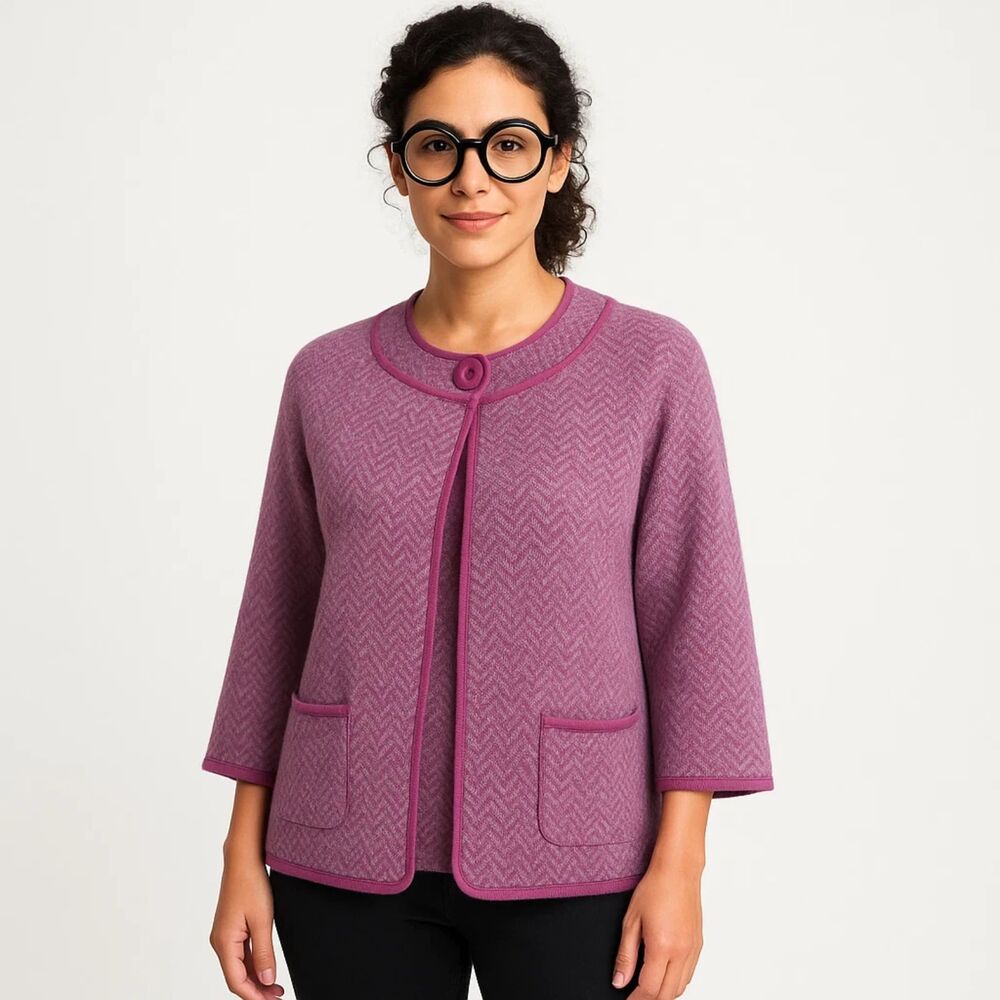 NWT Talbots Open Cardigan Sweater Beaded Sequin Lambswool Women's Large Purple